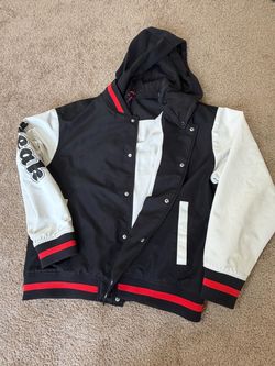 Black and White Varsity Jacket with Hood