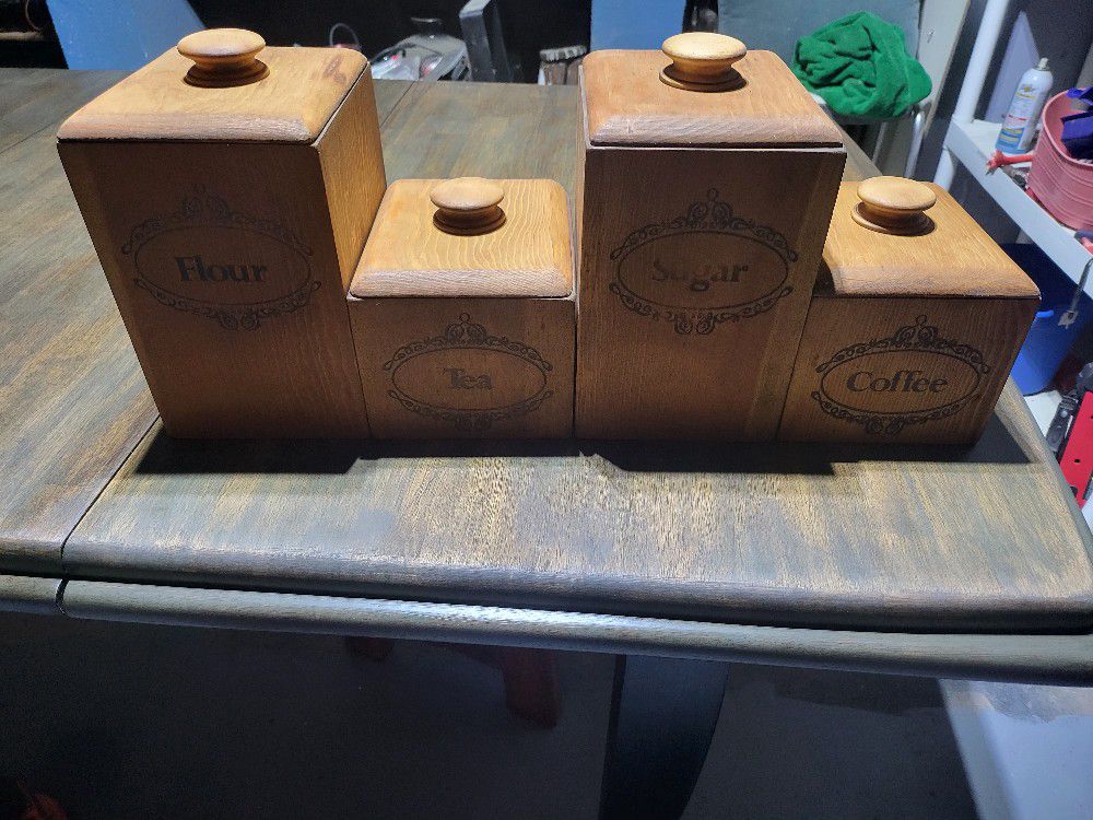 Vintage Wooden Canisters 