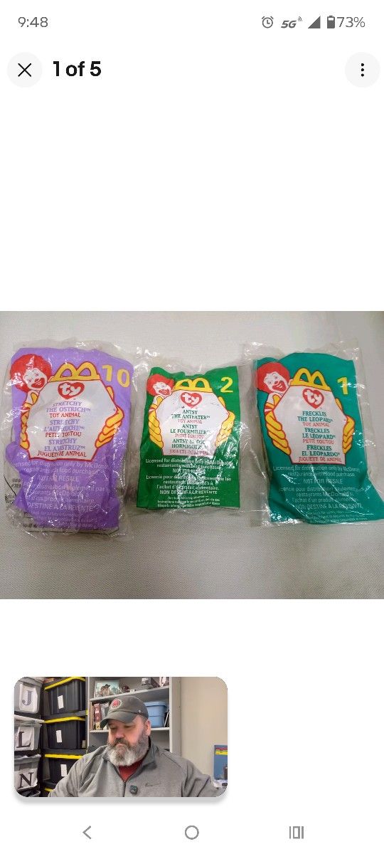 1999 McDonalds TY Teenie Beanie Babies Lot Freckles Antsy Stretchy Sealed Bags