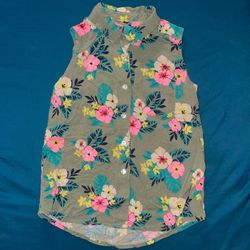 Arizona Jean Co Girls Green Collar Sleeveless Hawaiian Button Down Tank 6/6X/XS