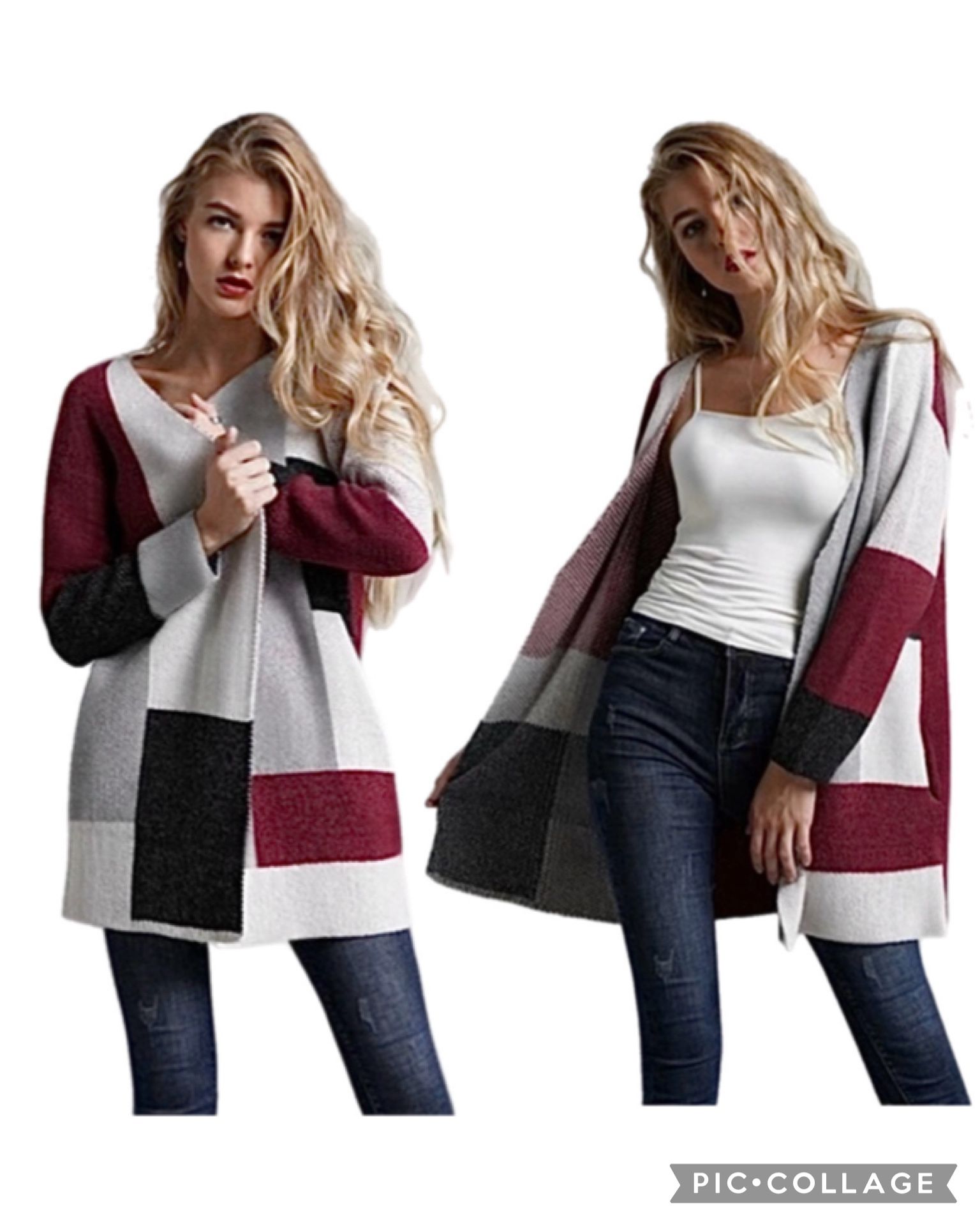 Colorblock Long Sleeve Knit Cardigan