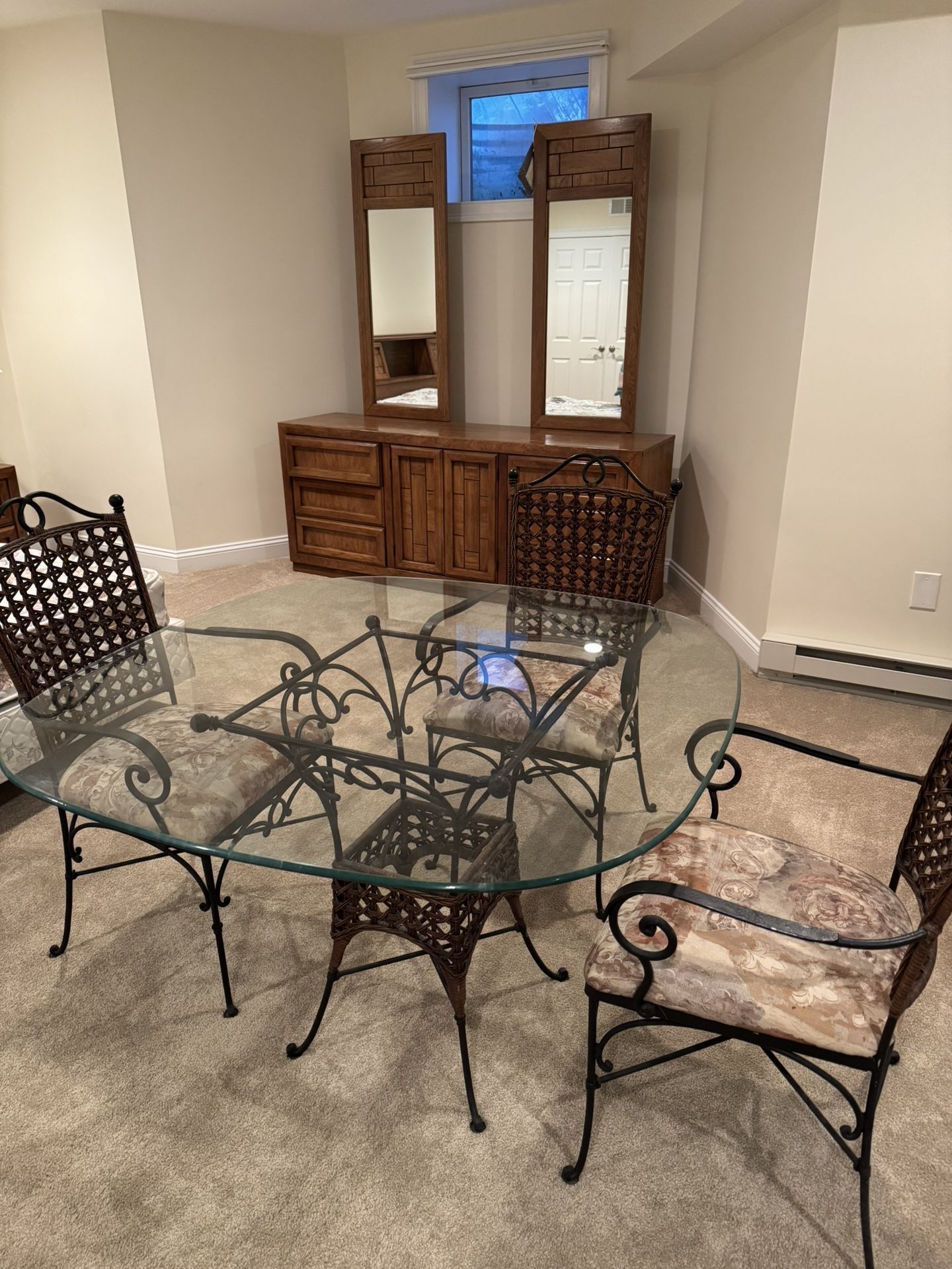 Wrought Iron & Glass Dining Table Set
