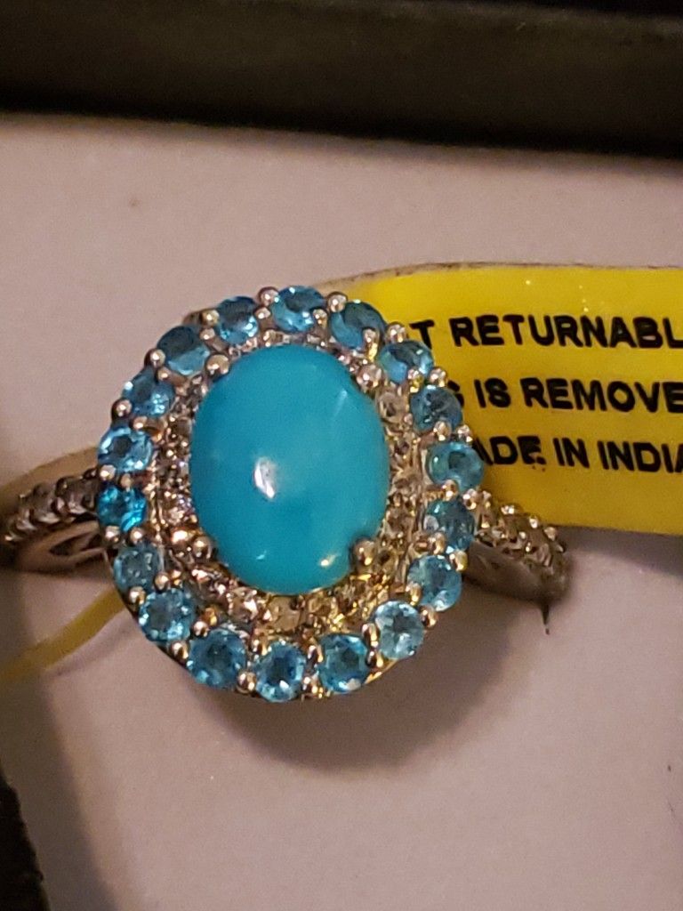 turquoise and aquamarine sterling silver ring size 6