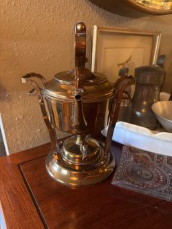 Jos. Heinrichs Bronze & Sterling Tipping Tea Kettle on Stand — Pre-1917, Zimmerer Estate