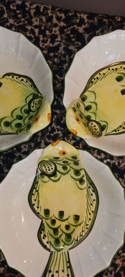 Unique Funky 3d Green Flamigo Fish Bowls Lot Of 3 Scale Ridges Italy