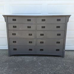Chest of 10 Drawers _  Bassett Modern Grey Wood Dresser Bedroom Furniture _ 68" wide x 47" tall x 19" deep _ All Drawers Slide Smoothly