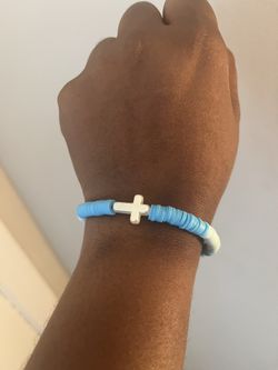 Blue Cross Clay Bead Stretch Bracelet | Christian Faith Jewelry