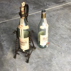 Asbach Uralt Rare German 3 Liter Bottle And Iron Holder