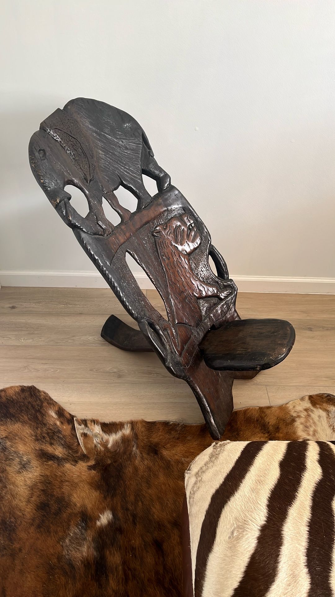 African carved wood chair 