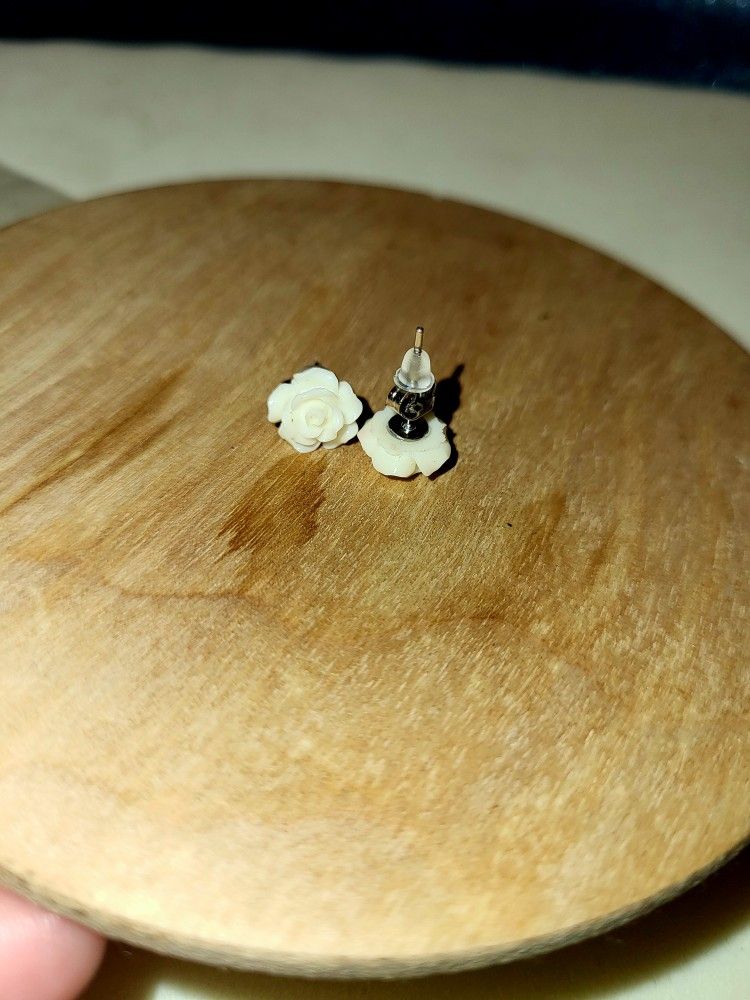 White Flower Rose Earrings