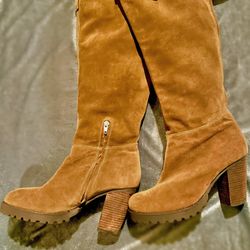 Womens Suede Camel Color Thigh Boots