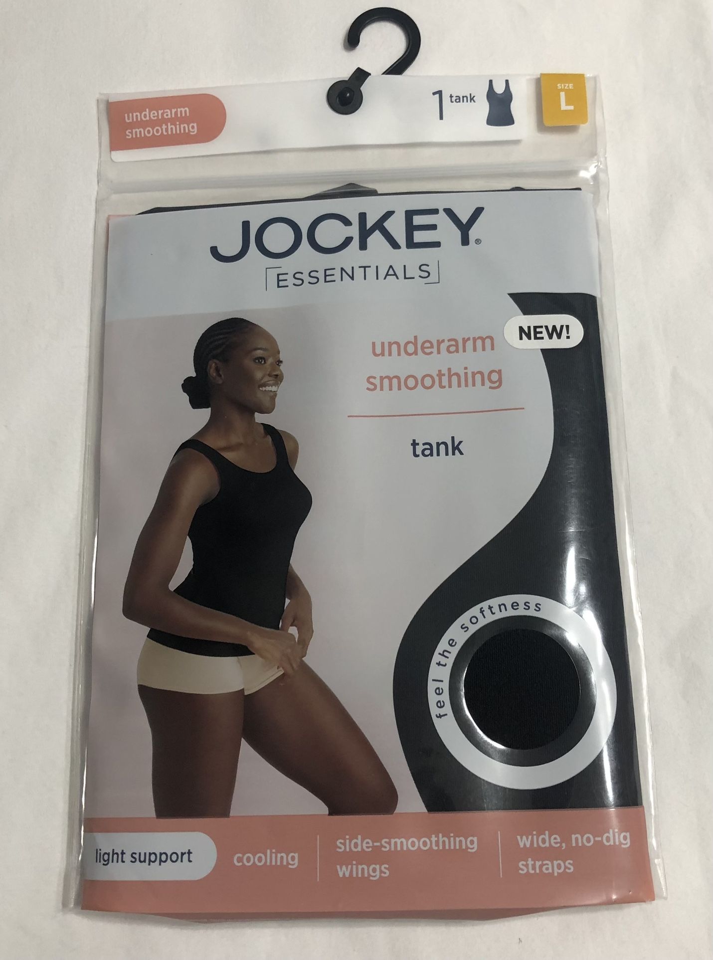 Jockey essentials tank top under warm side panel wings smoothing silky black. L