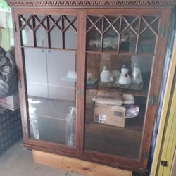 Antique Wall China Cabinet Butler's Pantry Bookshelf 