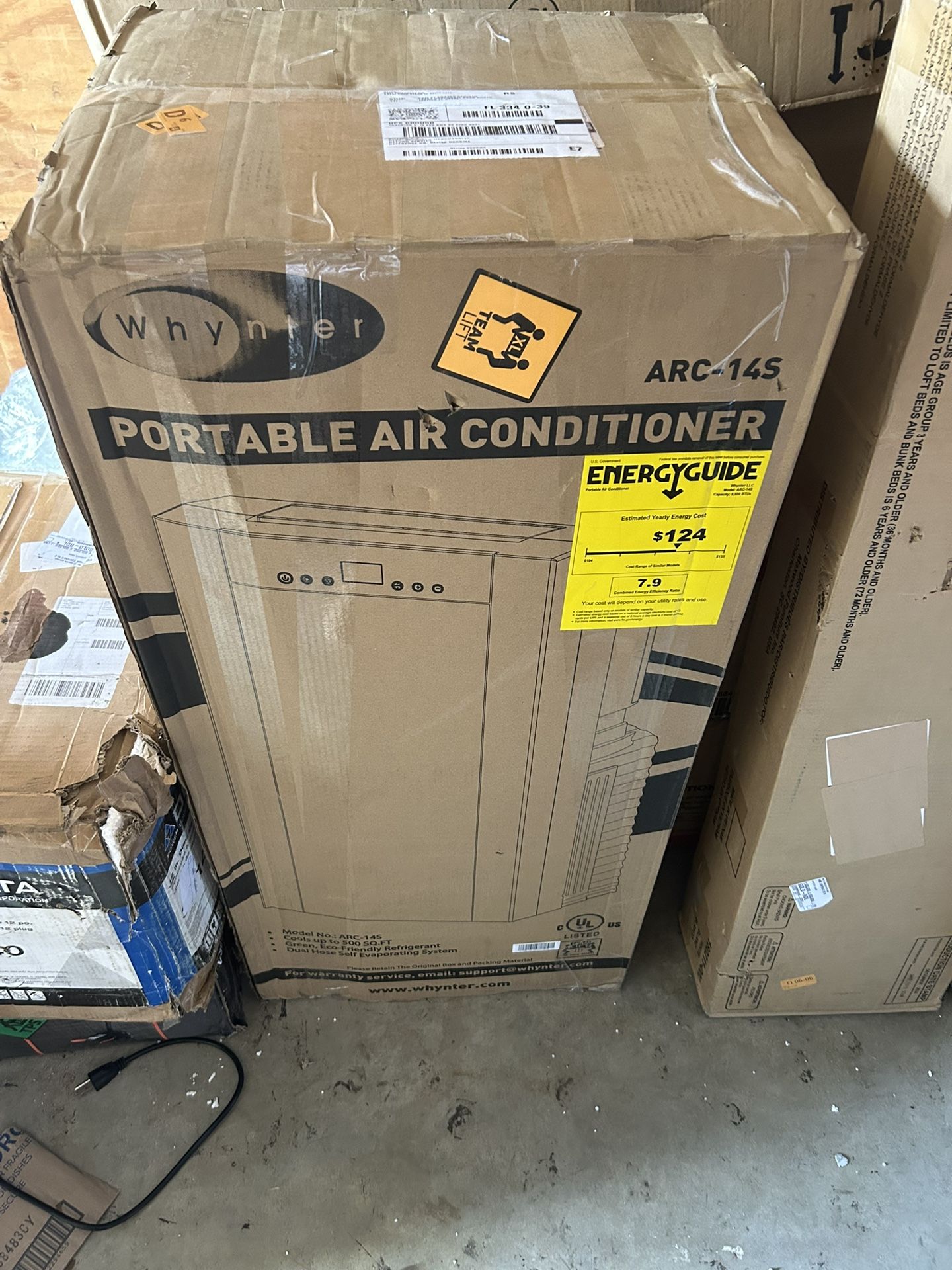 Whynter Portable Air Conditioner 14,000 BTU with Dual Hose Dehumidifier & Cooling Fan for 500 Sq Ft Rooms, Includes AC Unit Window Kit, ARC-14S (9,500