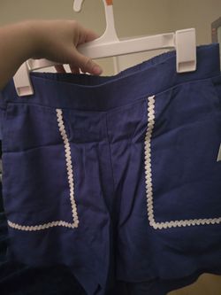 Blue Linen Shorts with Elastic Waist