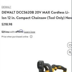 DeWalt 20 V Max Chainsaw Tool Only 