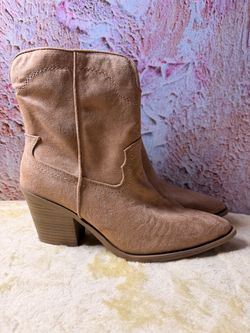 Tan Suede Western Ankle Boots