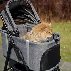 4 Wheels Dog/Cat Puppy Stroller w/Removable Travel Carrier for Small/Medium Pet