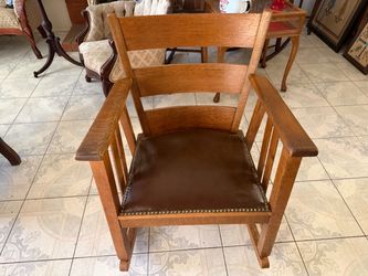 Oak Mission Style Armchair with Leather Seat