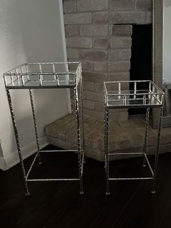 Pier 1 Imports Small Metal Table Set (2) Silver Mirrored