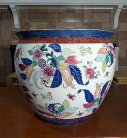 12" x 16" Vintage Porcelain Chinese Tobacco Leaf Design Fish Bowl Planter