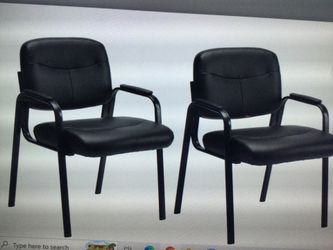 OFFICE GUEST CHAIR PU LEATHER WITH LUMBAR SUPPORT AND PADDED ARMS. NEW. SET OF TWO NEEDS ASSEMBLING