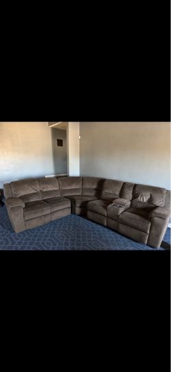 Brown Fabric Reclining Sectional Sofa