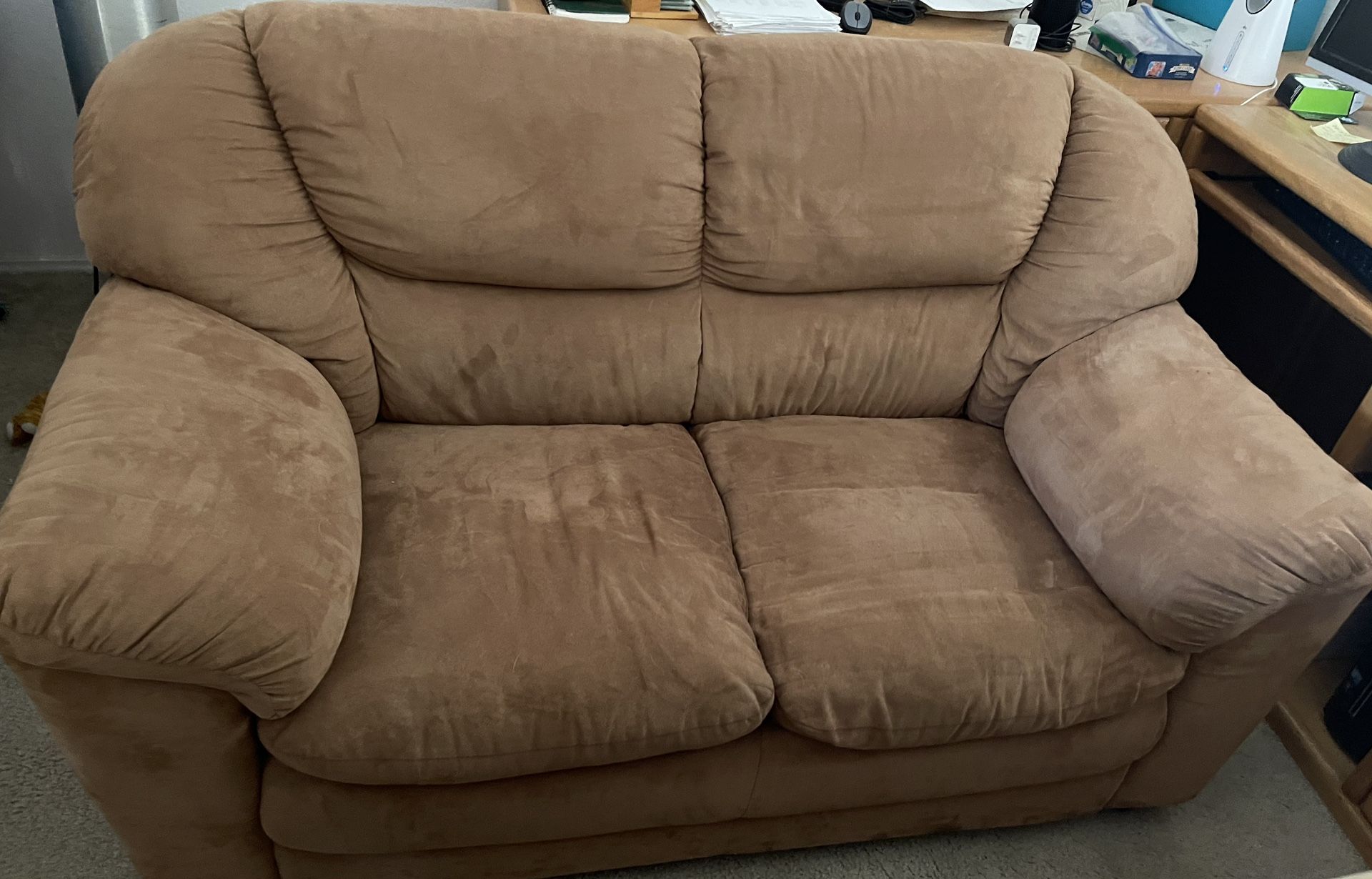 Comfortable Brown Suede Sofa And Loveseat