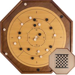 Crokinole and Checkers, 27-Inch Classic Crokinole Board Game with 22" Playing Surface, Canadian Heritage Tabletop Game for Two Players, Dexterity Krok
