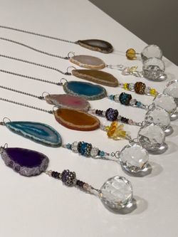 Agate Slice Crystal Ball Suncatchers Set of 8