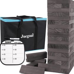 [BRAND NEW] Juegoal 54 Piece Giant Tumble Tower Grey for Adult Kids Family, Wooden Block Stacking Game with Gameboard & Canvas Bag, Outdoor Games for 
