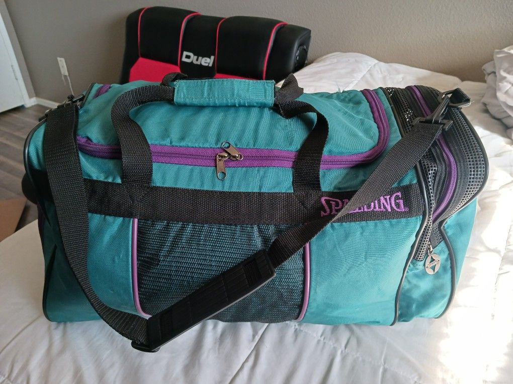 VTG 80s 90s Spalding Tiel Purple Black Mesh Gym Duffle Carry-On Sports Bag