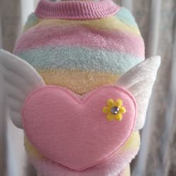 Dog / Cat rainbow pink flying heart Valentine's Day sweater size XXS