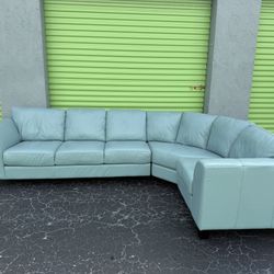 Beautiful, Leather, Teal, Three Piece Sectional