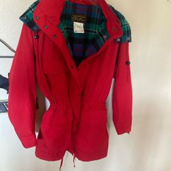 Vintage Red Eddie Bauer Jacket With Plaid Inter She’ll