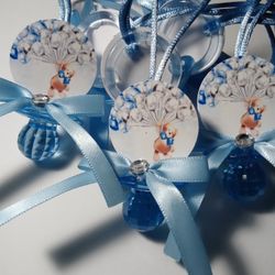 Silver And Blue Floating Teddy Bear Baby Shower Pacifiers Guest Favor Necklaces