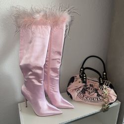 Pink Fur Stain Boots Dollz Kill 