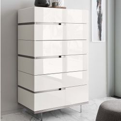 High Gloss White And Metal Artemide High Chest Dresser by Alf Italia
