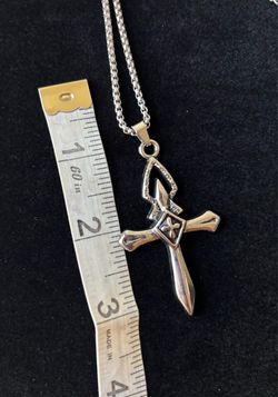 Gothic Medieval Cross Silver Tone Necklace
