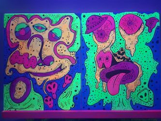Psychedelic UV Black Light Diptych Canvas Painting