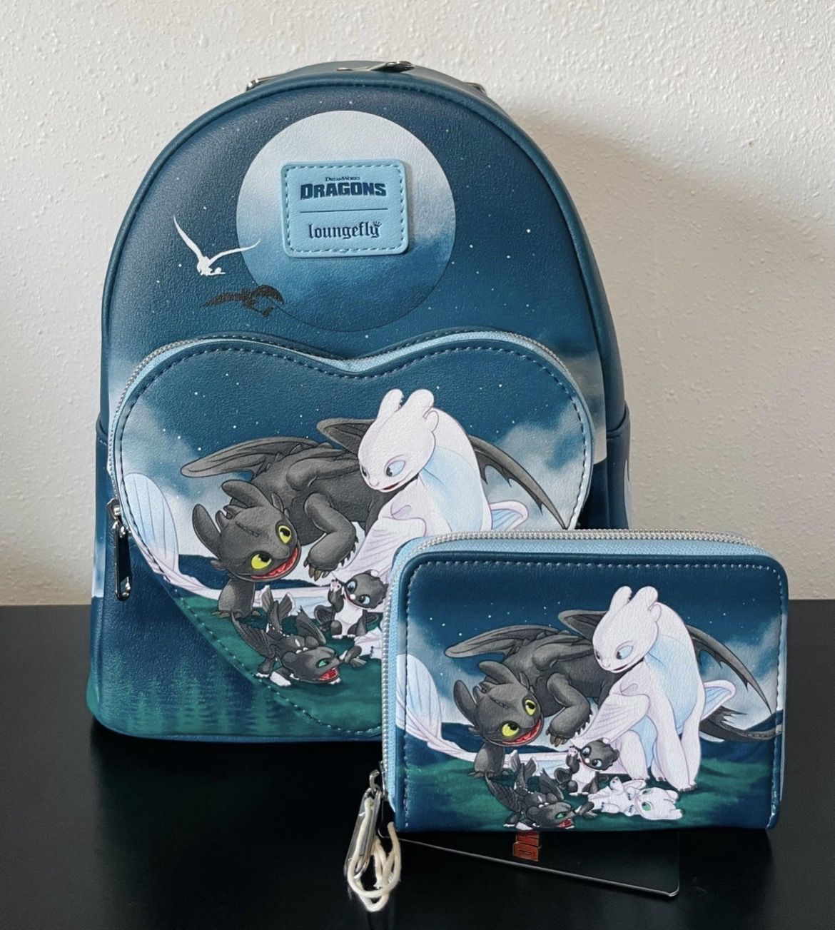 Loungefly How To Train Your Dragon Toothless & Light Fury Backpack and Wallet