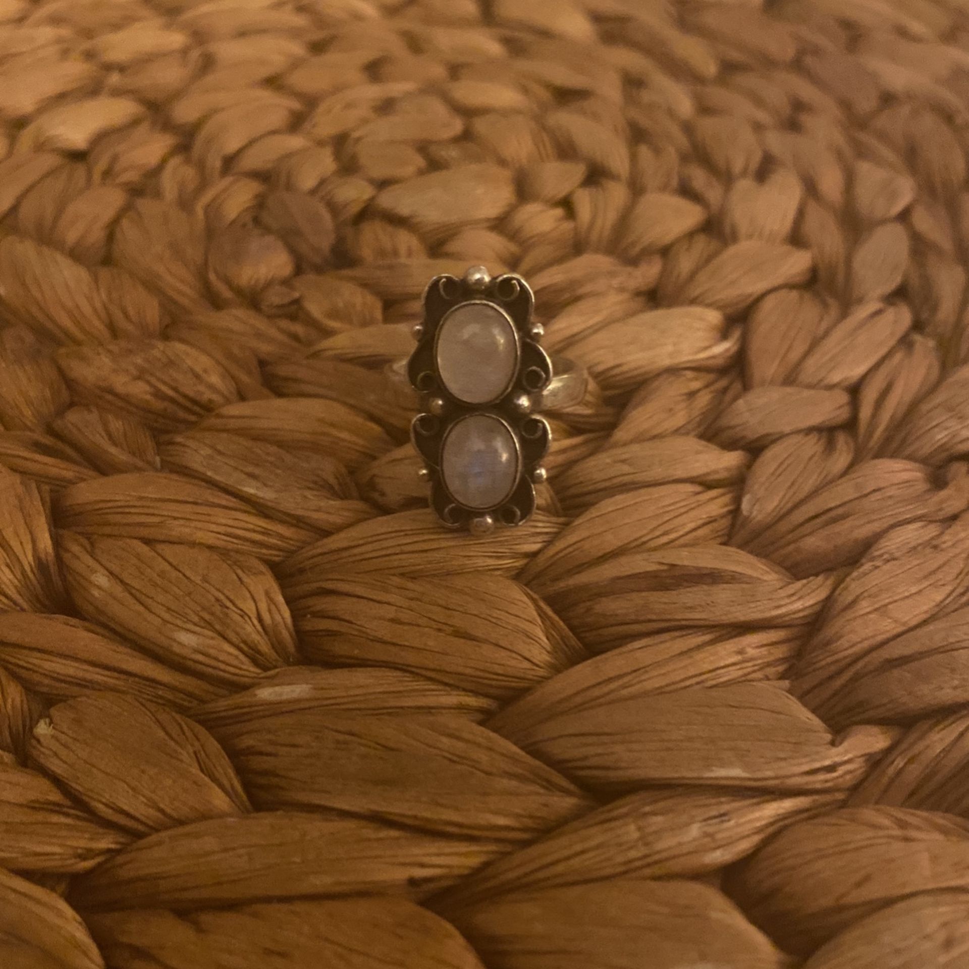 Boho Sterling Silver Double Moonstone Ring