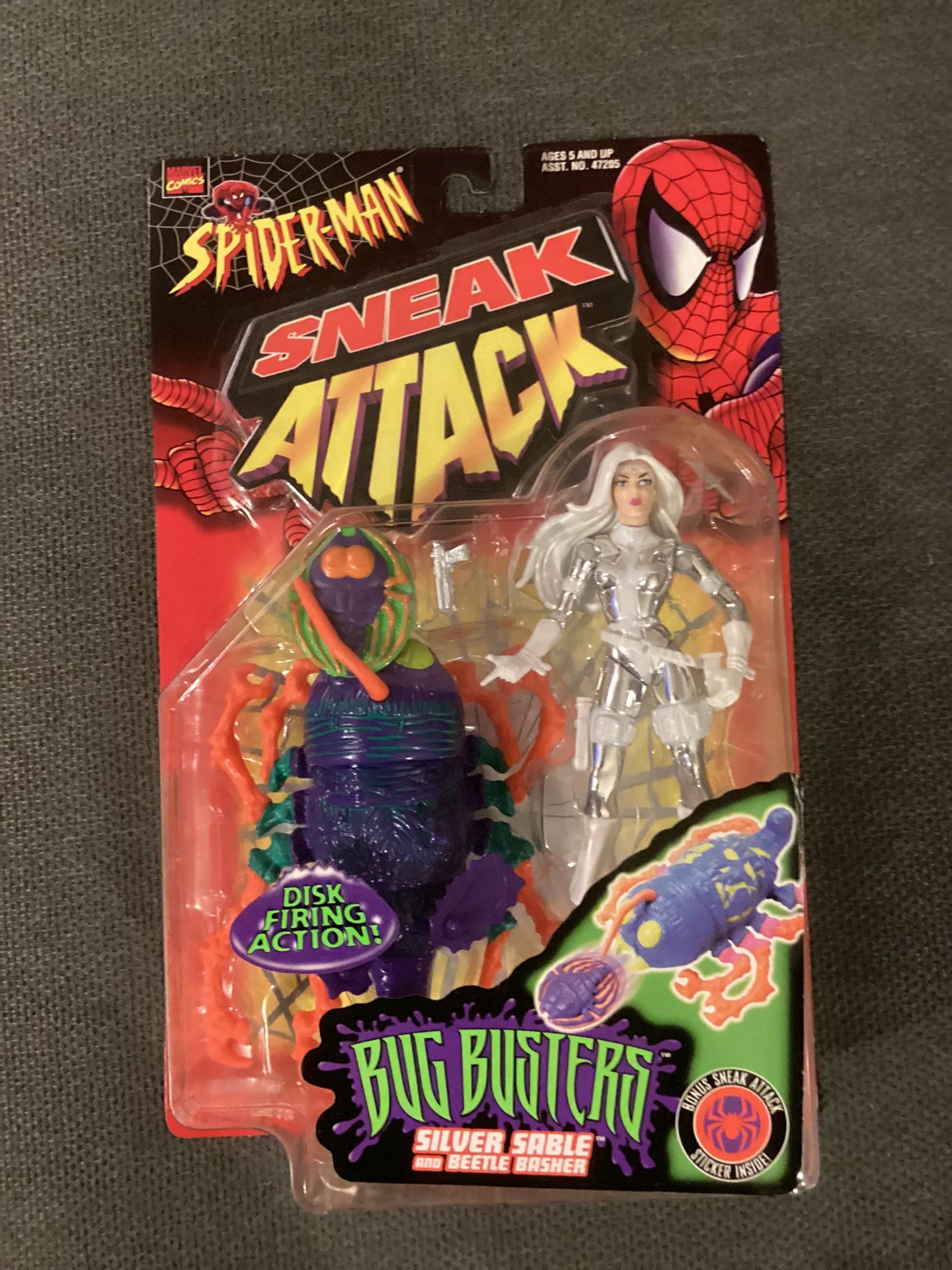 1998 Marvel Comics Spider-man Sneak Attack Bug Busters SILVER SABLE