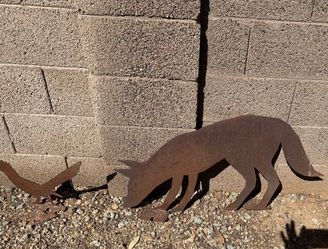 Coyote And Desert Bird Yard Art plasma cut stands Southwest
