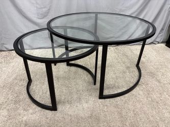 Round Black Metal & Glass Top Nesting Tables (Set of 2)