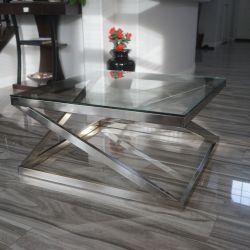 Ashley Furniture Modern Brushed Nickel Glass Coffee Table
