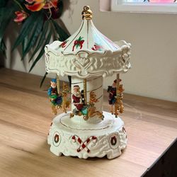 Elements Musical Christmas Carousel Santa Reindeer Wind Up Holiday Music Box Decor