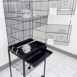 (NEW) $60 Bird Cage 60” Tall Standing Parrot Parakeet with Rolling Stand 18x14x60 Inches