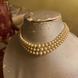 Vintage Sterling Silver Clasp Pearl Choker Necklace 