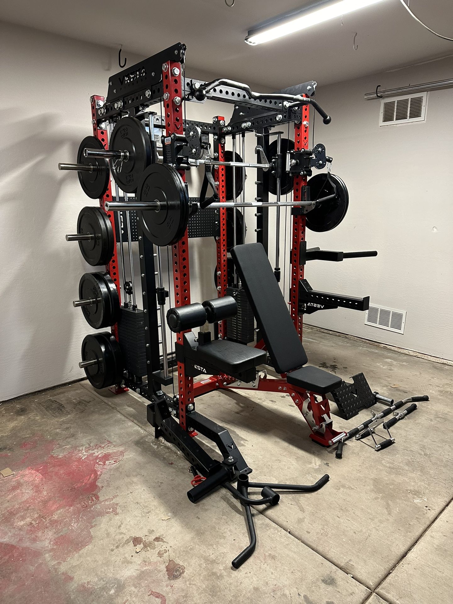 PRO SERIES Ultimate 3 1 Half Rack Functional Trainer w/Smith Machine Bar 400lb Stack Gym Equipment Fitness Commercial Squat Rack